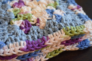 Periwinkle & Purple Granny Square Crochet Coasters Set (Set of 4)