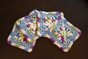 Periwinkle & Purple Granny Square Crochet Coasters Set (Set of 4)