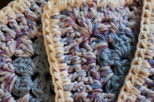 Soft Blue & Purple Granny Square Crochet Coasters Set (Set of 4)