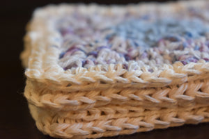 Soft Blue & Purple Granny Square Crochet Coasters Set (Set of 4)