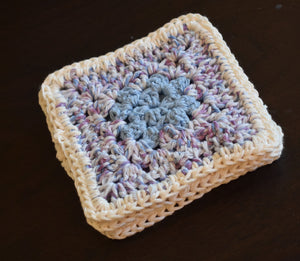 Soft Blue & Purple Granny Square Crochet Coasters Set (Set of 4)