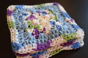 Periwinkle & Purple Granny Square Crochet Coasters Set (Set of 4)