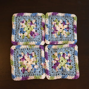 Periwinkle & Purple Granny Square Crochet Coasters Set (Set of 4)