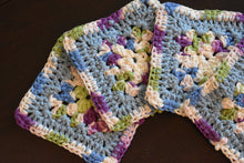 Load image into Gallery viewer, Periwinkle &amp; Purple Granny Square Crochet Coasters Set (Set of 4)
