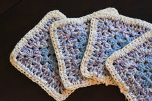 Load image into Gallery viewer, Soft Blue &amp; Purple Granny Square Crochet Coasters Set (Set of 4)
