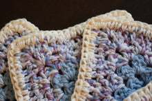 Load image into Gallery viewer, Soft Blue &amp; Purple Granny Square Crochet Coasters Set (Set of 4)

