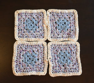 Soft Blue & Purple Granny Square Crochet Coasters Set (Set of 4)