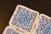 Load image into Gallery viewer, Soft Blue &amp; Purple Granny Square Crochet Coasters Set (Set of 4)
