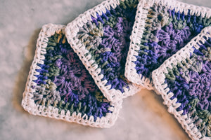 Purple & Mossy Green Gradient Granny Square Coasters Set (Set of 4)
