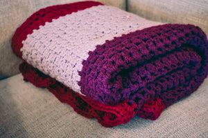 Plum, Lavender, and Cranberry Crochet Throw Blanket