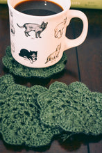 Load image into Gallery viewer, Mossy Green Floral Inspired Crochet Coasters Set (Set of 4)
