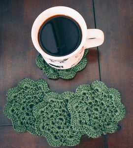 Mossy Green Floral Inspired Crochet Coasters Set (Set of 4)