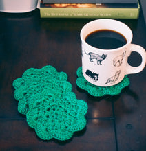 Load image into Gallery viewer, PRE-ORDER: Emerald Floral Inspired Crochet Coasters Set (Set of 4)
