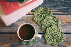Pistachio Floral Inspired Crochet Coasters Set (Set of 4)