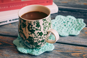 Light Turquoise Floral Inspired Crochet Coasters Set (Set of 2)