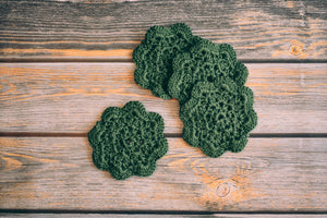 Mossy Green Floral Inspired Crochet Coasters Set (Set of 4)