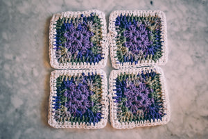 Purple & Mossy Green Gradient Granny Square Coasters Set (Set of 4)