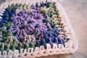 Purple & Mossy Green Gradient Granny Square Coasters Set (Set of 4)