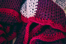 Load image into Gallery viewer, Plum, Lavender, and Cranberry Crochet Throw Blanket
