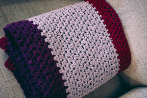Plum, Lavender, and Cranberry Crochet Throw Blanket