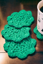 Load image into Gallery viewer, PRE-ORDER: Emerald Floral Inspired Crochet Coasters Set (Set of 4)
