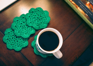 PRE-ORDER: Emerald Floral Inspired Crochet Coasters Set (Set of 4)