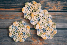 Load image into Gallery viewer, Blue &amp; Yellow Floral Inspired Crochet Coasters Set (Set of 4)
