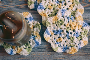 Blue & Yellow Floral Inspired Crochet Coasters Set (Set of 4)
